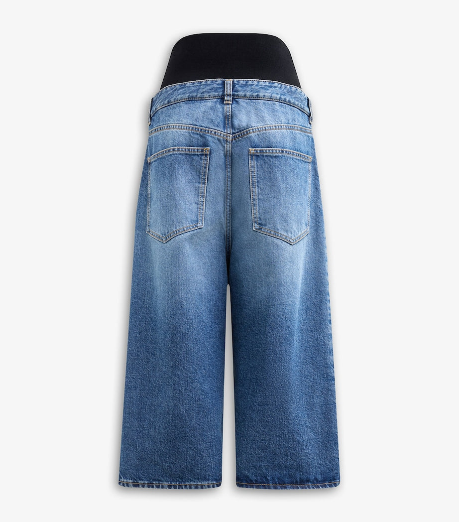 Blue Denim Knitted-Band Bermuda Shorts