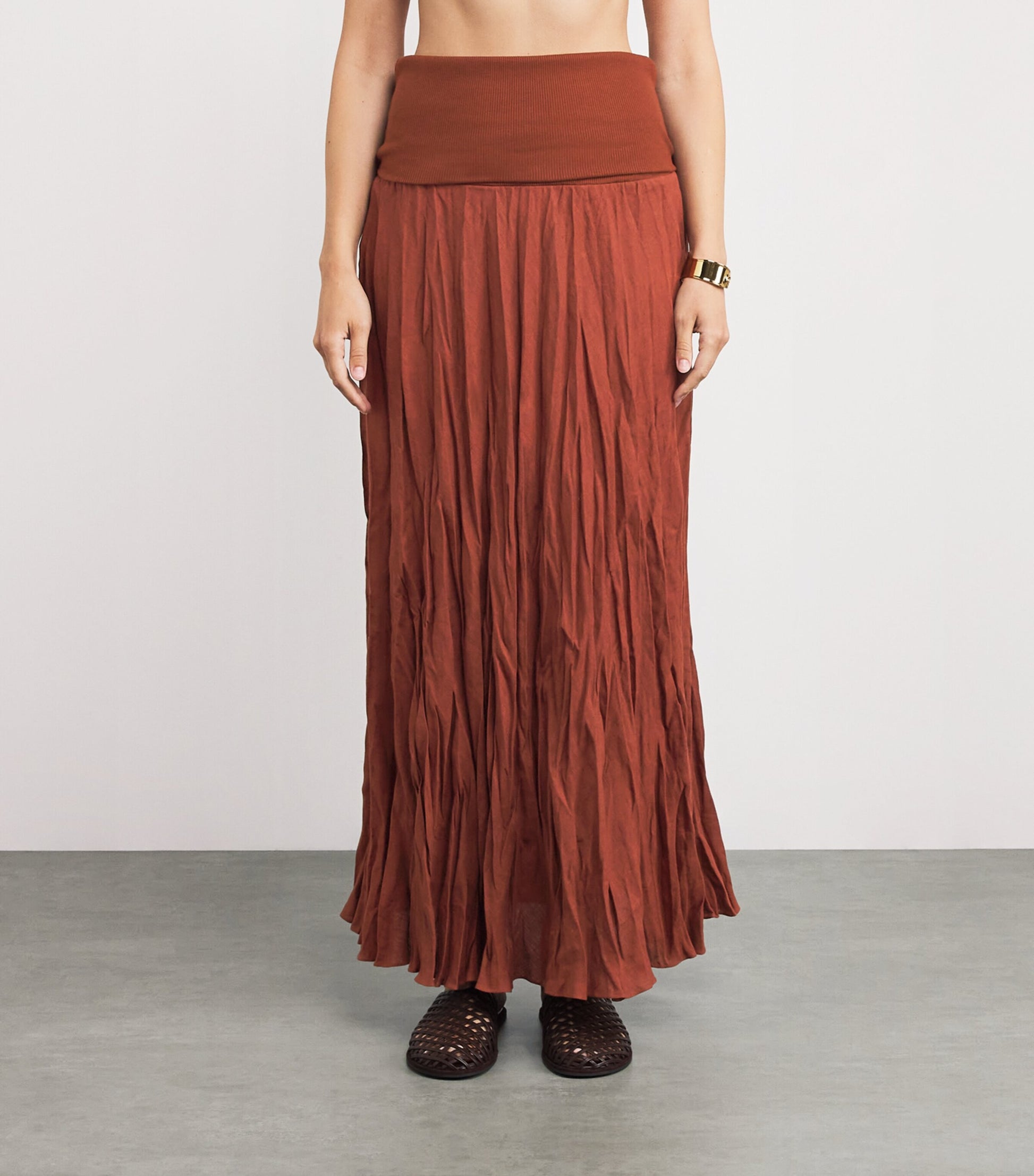 Johanna Ortiz Brown Light and Sound Hybrid Maxi Skirt