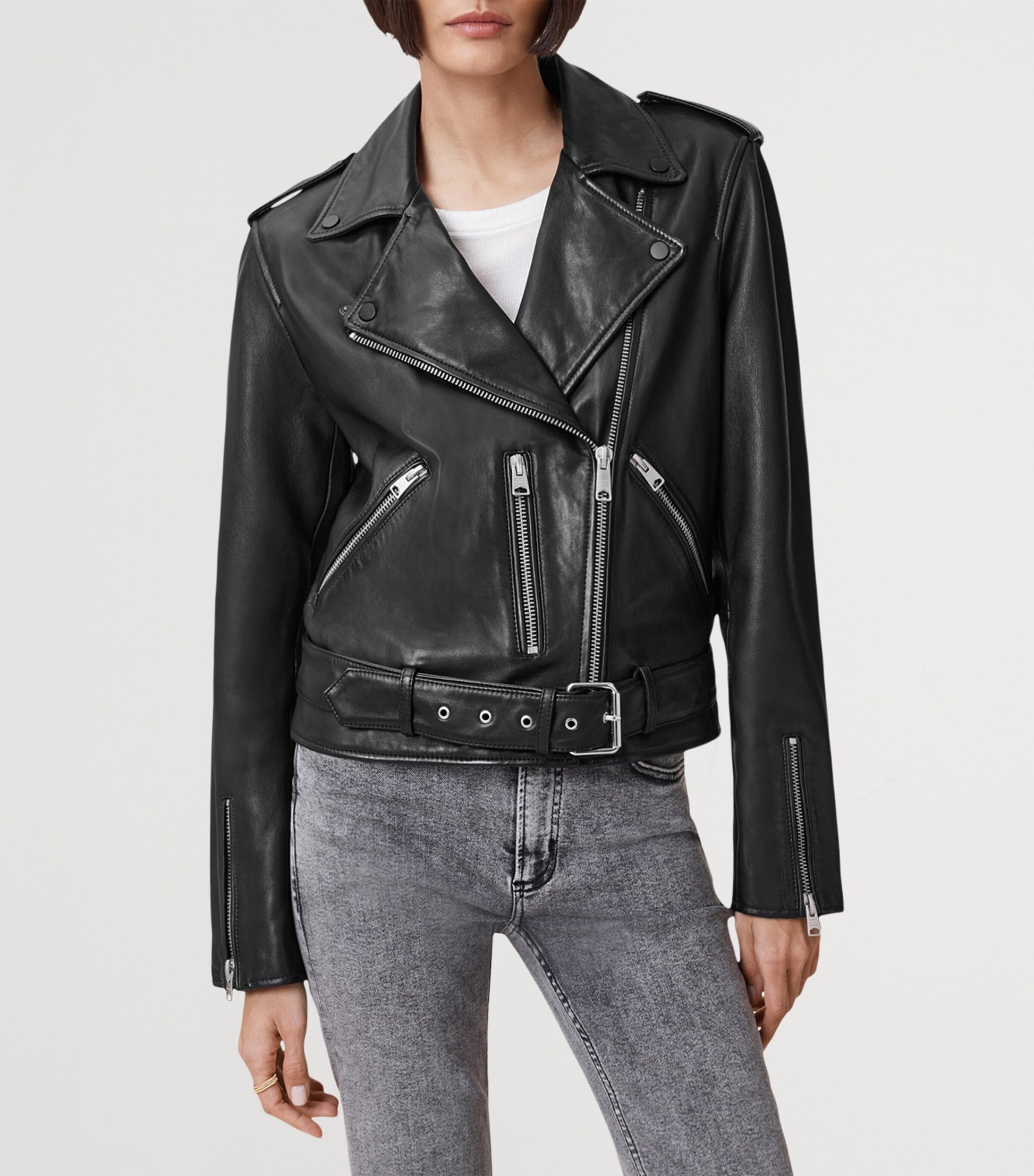 Black Leather Balfern Biker Jacket