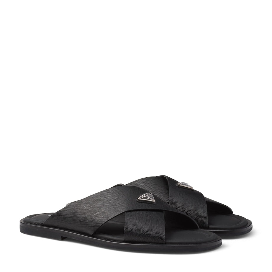 Prada Saffiano Leather Crossover Sandals