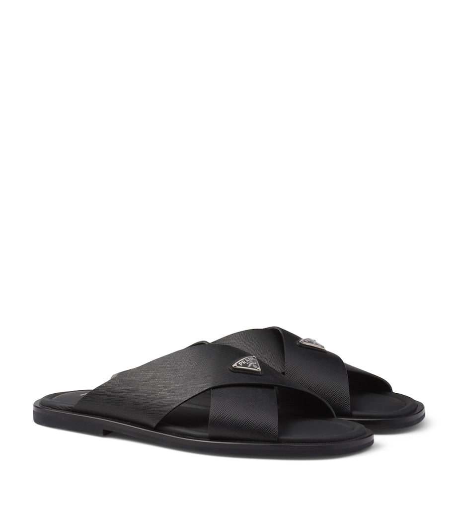 Prada Saffiano Leather Crossover Sandals