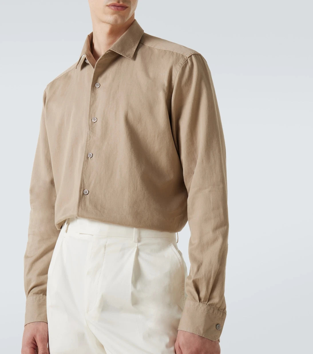 Zegna - قميص جينز من القطن والصوف