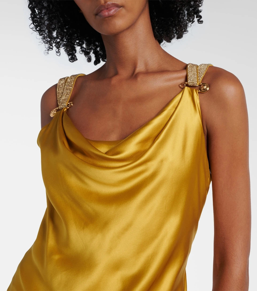 Versace - Safety Pin embellished silk satin gown