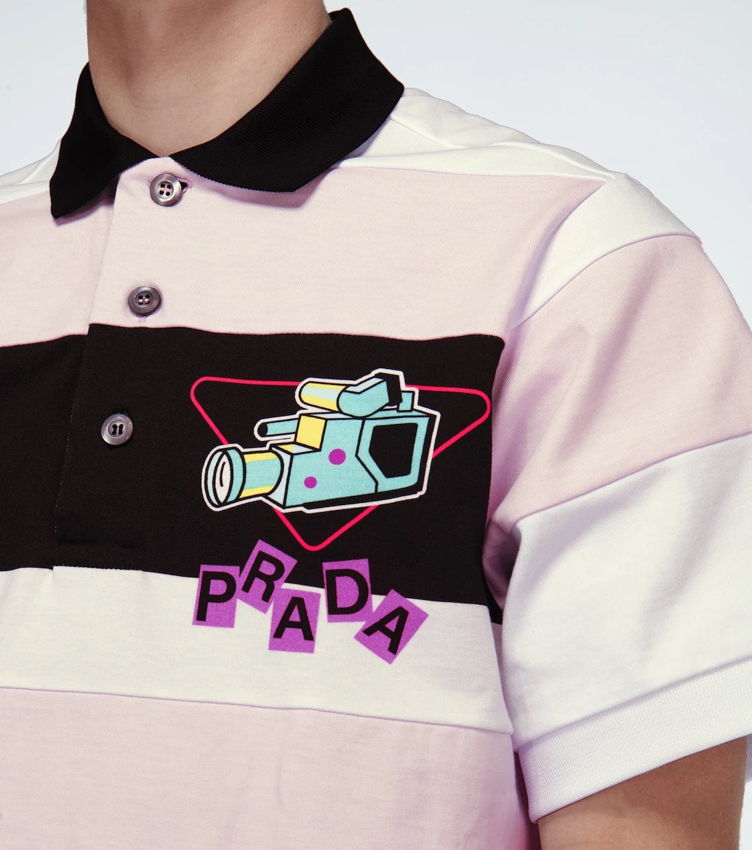 Prada - Camera print striped polo shirt
