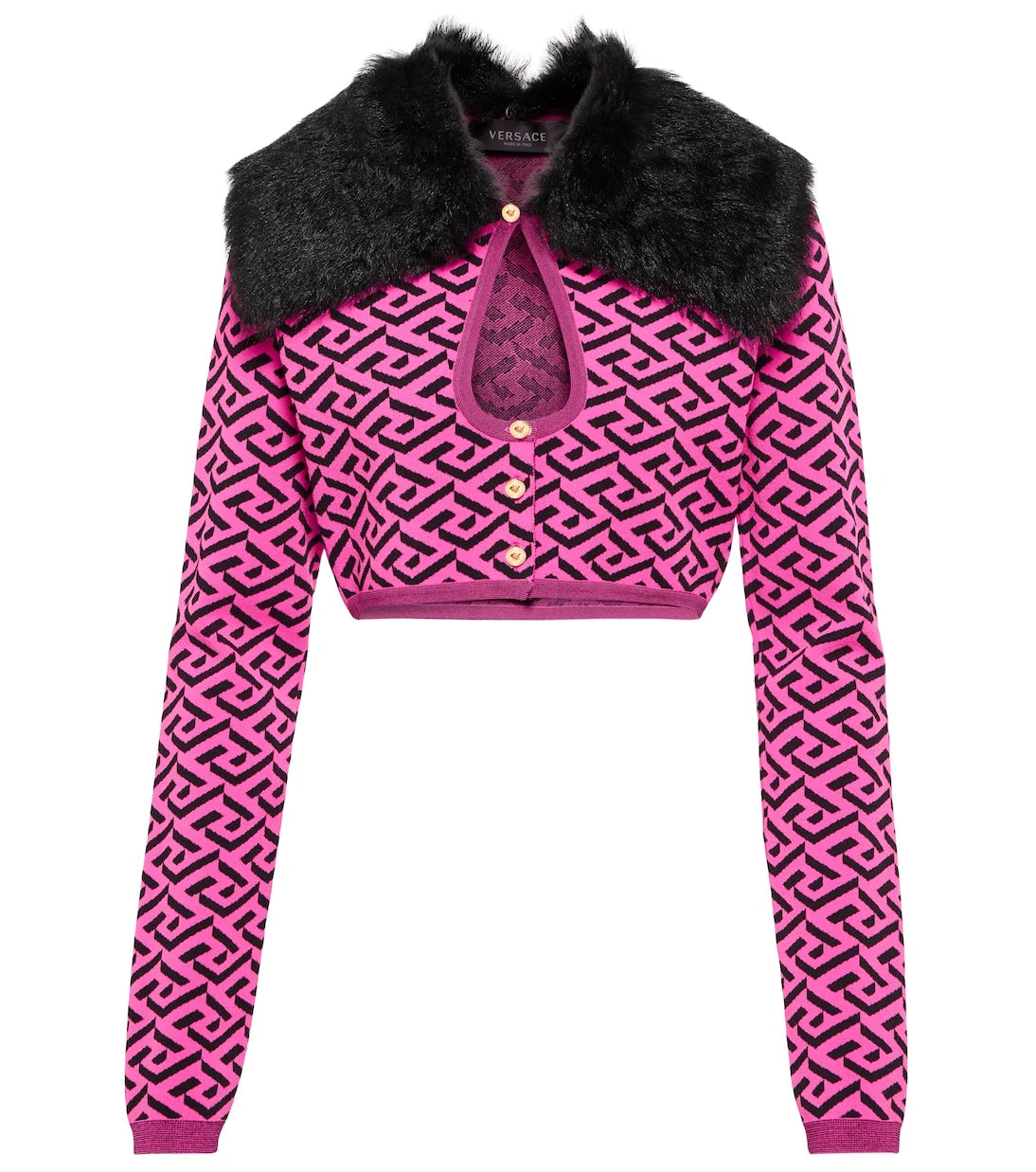 Versace - La Greca faux fur-trimmed cardigan