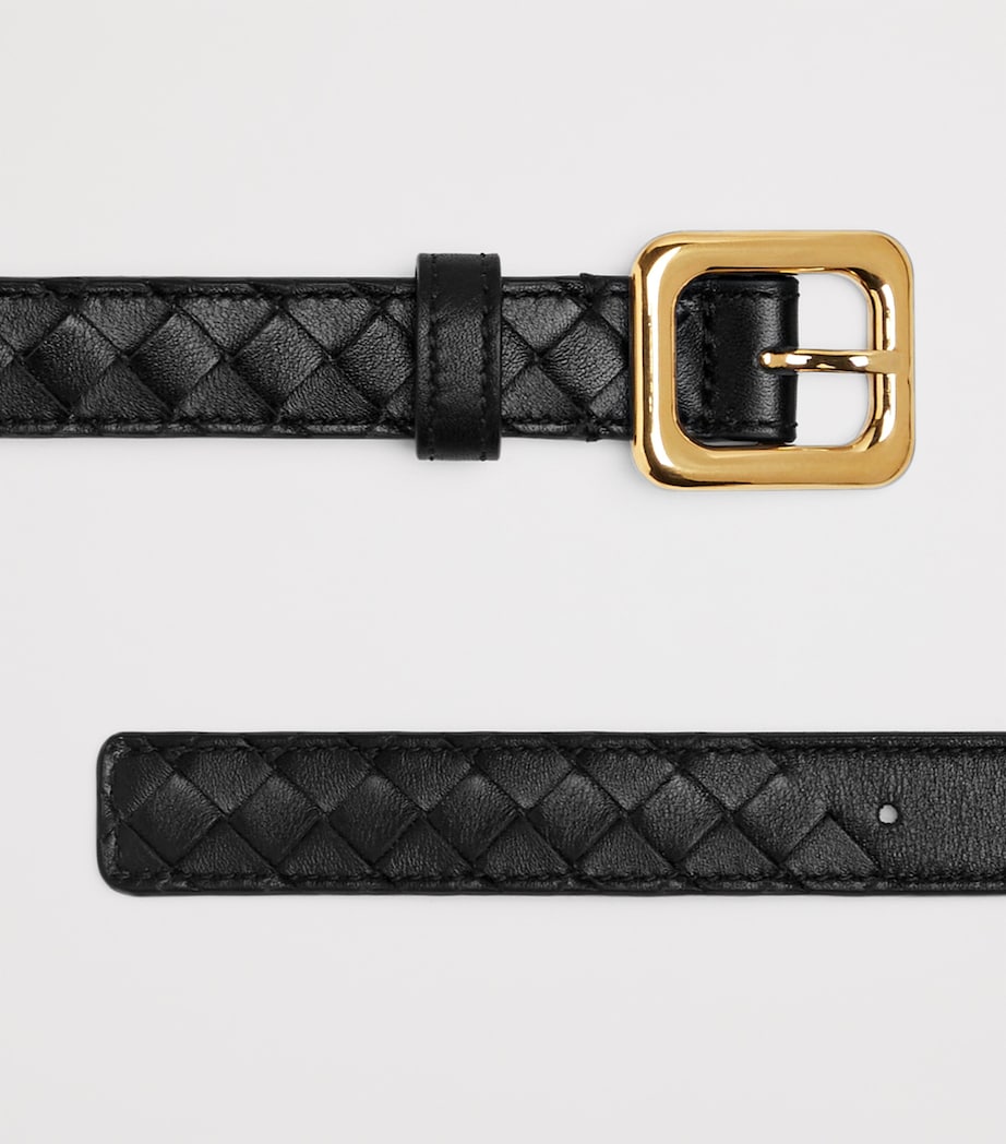 Bottega Veneta Black Calfskin Intrecciato Belt