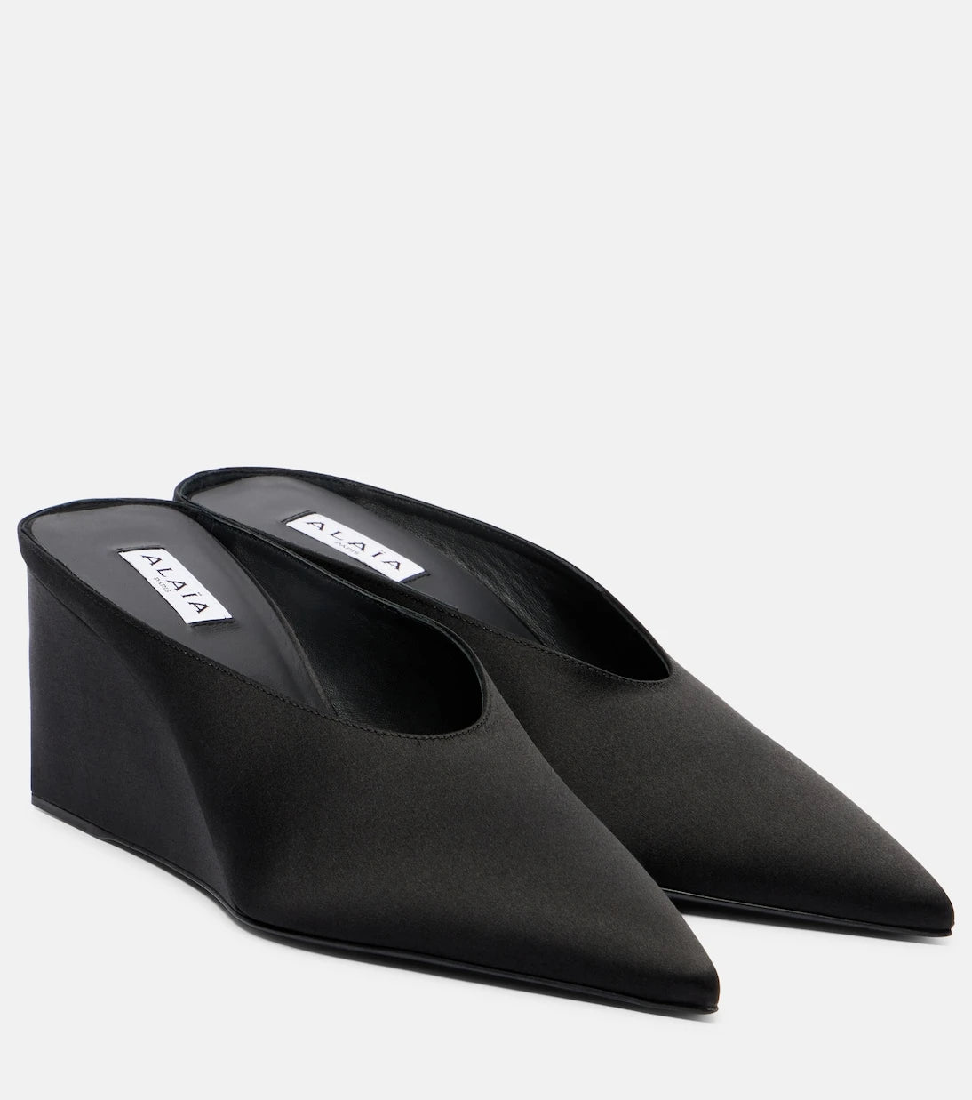 Alaïa - Cube 75 satin wedge mules