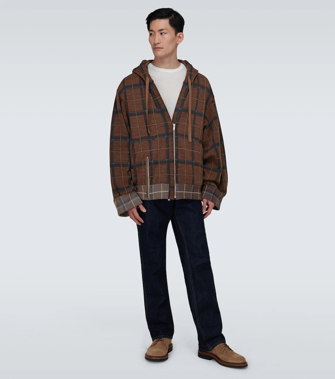 Undercover - Zipped checked hooded sweatshirt