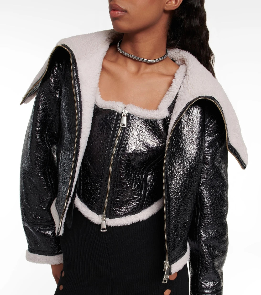 Jean Paul Gaultier - Laminated leather and shearling corset