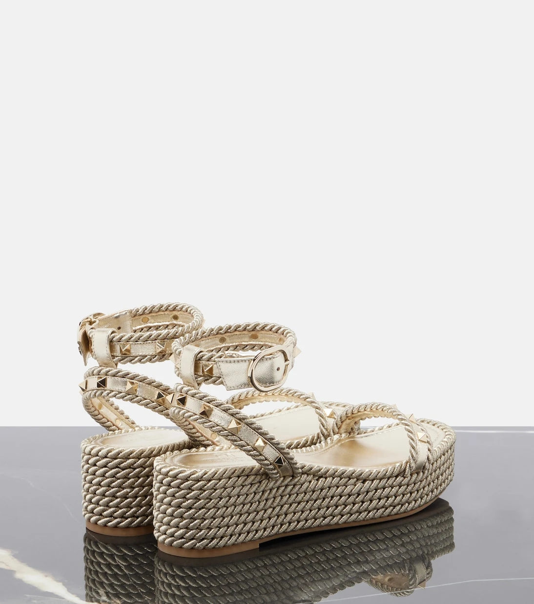 Valentino Garavani - Rockstud Torchon leather espadrille sandals