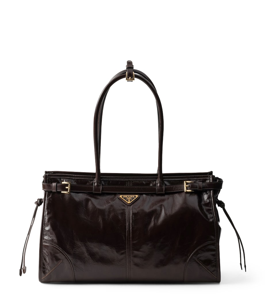 Prada Brown Large Leather Buckled Tote Bag