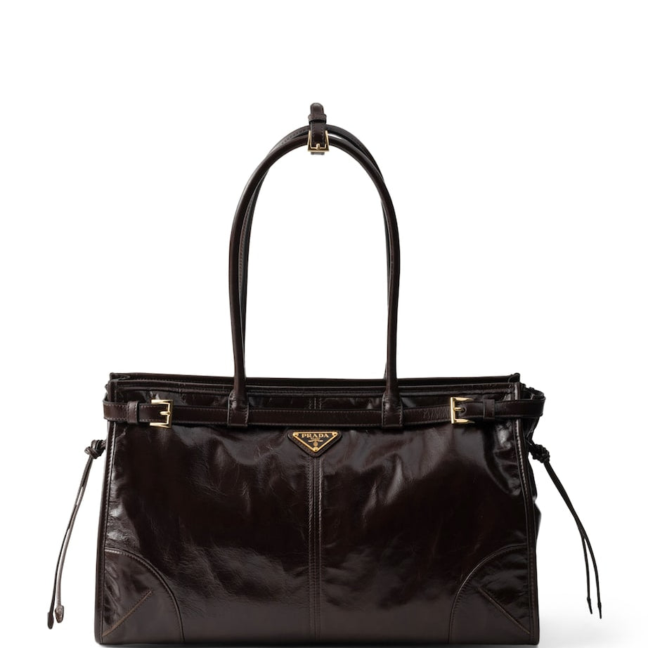 Prada Brown Large Leather Buckled Tote Bag