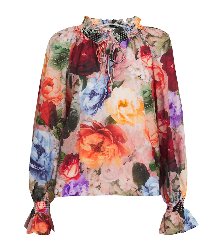 Alice+Olivia Multi Cotton-Silk Norah Peasant Blouse