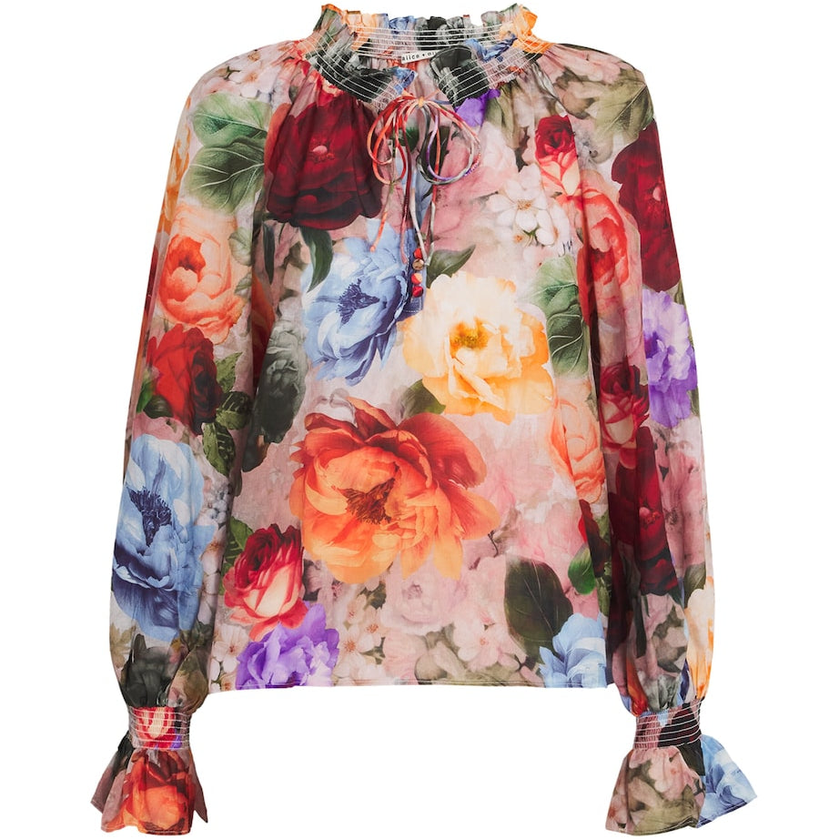 Alice+Olivia Multi Cotton-Silk Norah Peasant Blouse