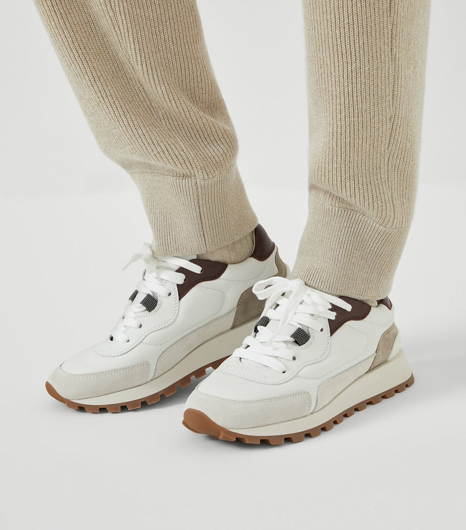 Brunello Cucinelli White Calfskin Monili-Detail Sneakers