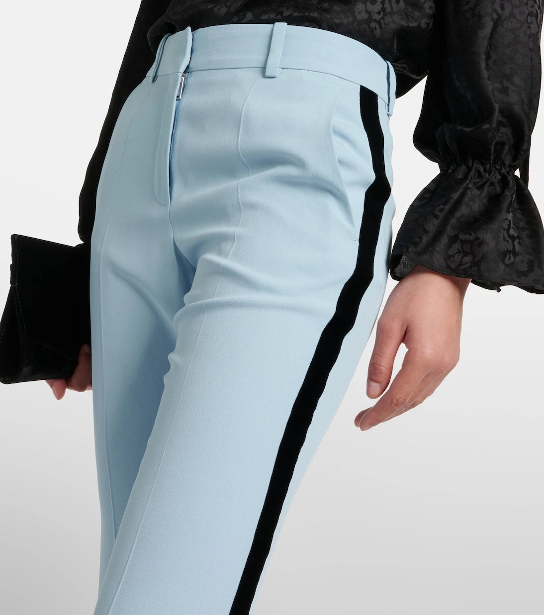 Nina Ricci - Velvet-trimmed cady flared pants
