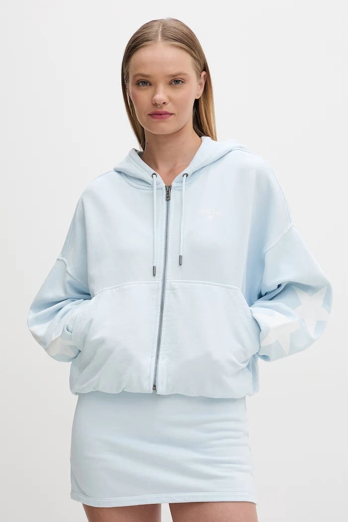 Guess Jeans fermuarlı ve kapüşonlu kadın pamuklu sweatshirt