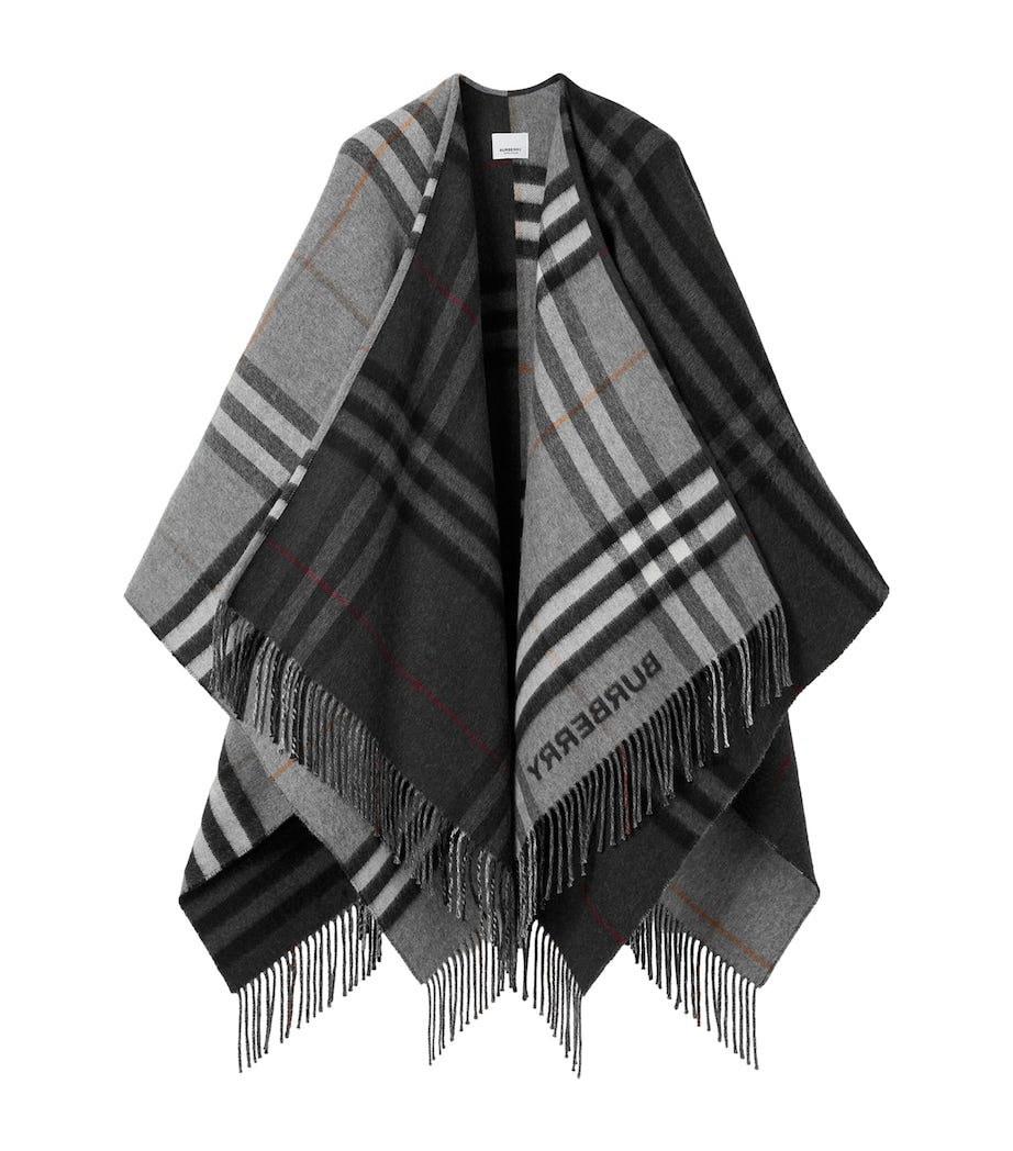 Burberry Grey Wool-Cashmere Contrast-Check Cape