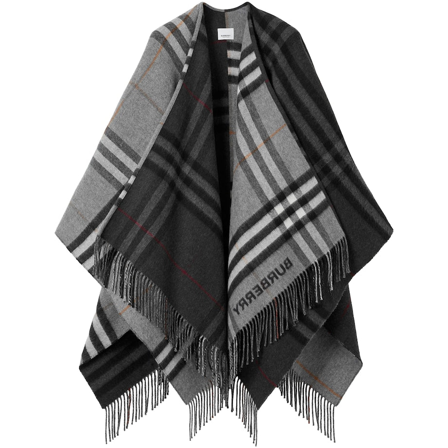 Burberry Grey Wool-Cashmere Contrast-Check Cape