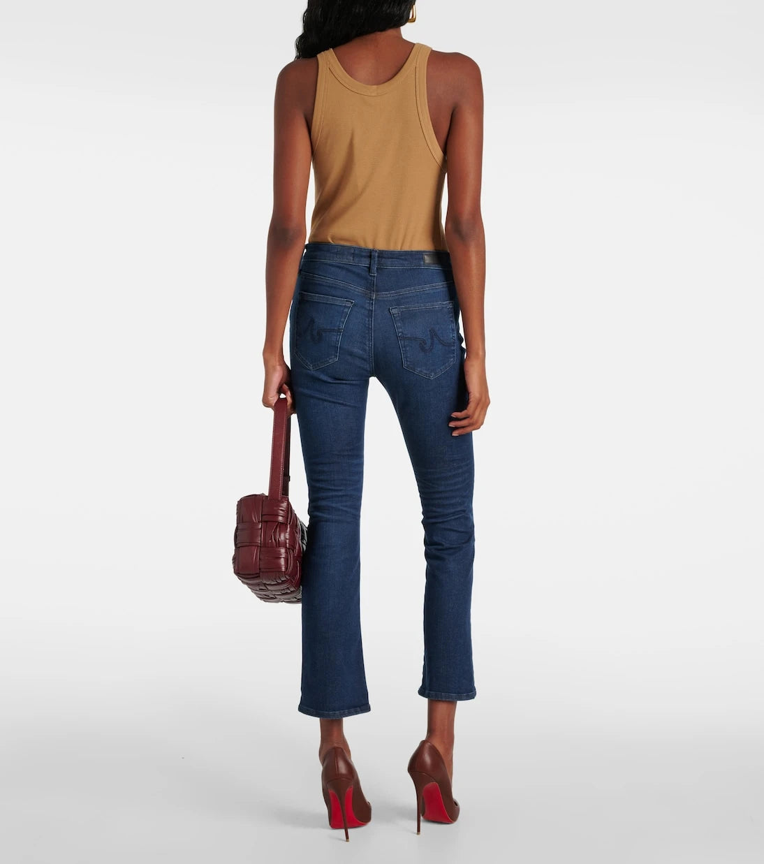 AG Jeans - بنطلون جينز جودي كروب بخصر عالٍ وقصة واسعة