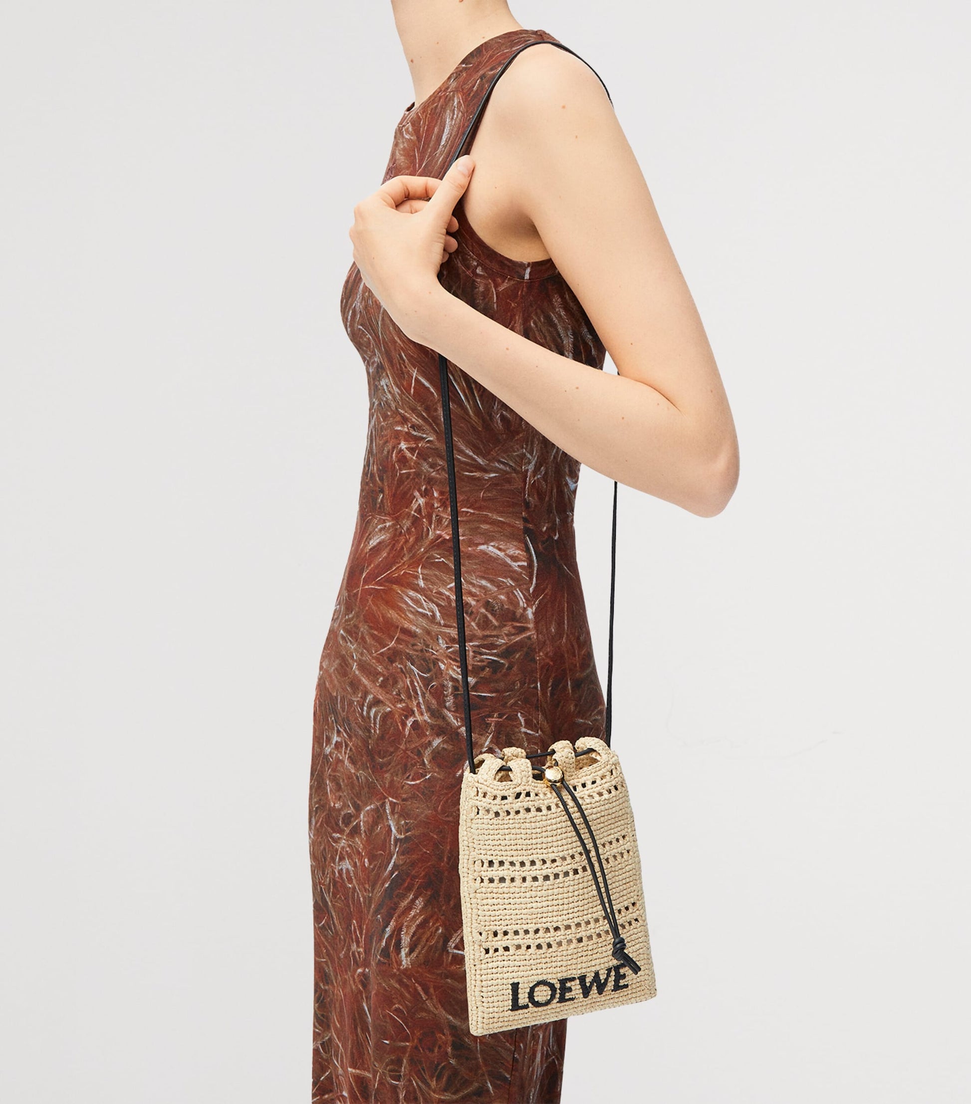 LOEWE Beige x Paula's Ibiza Raffia Drawstring Pocket Bag