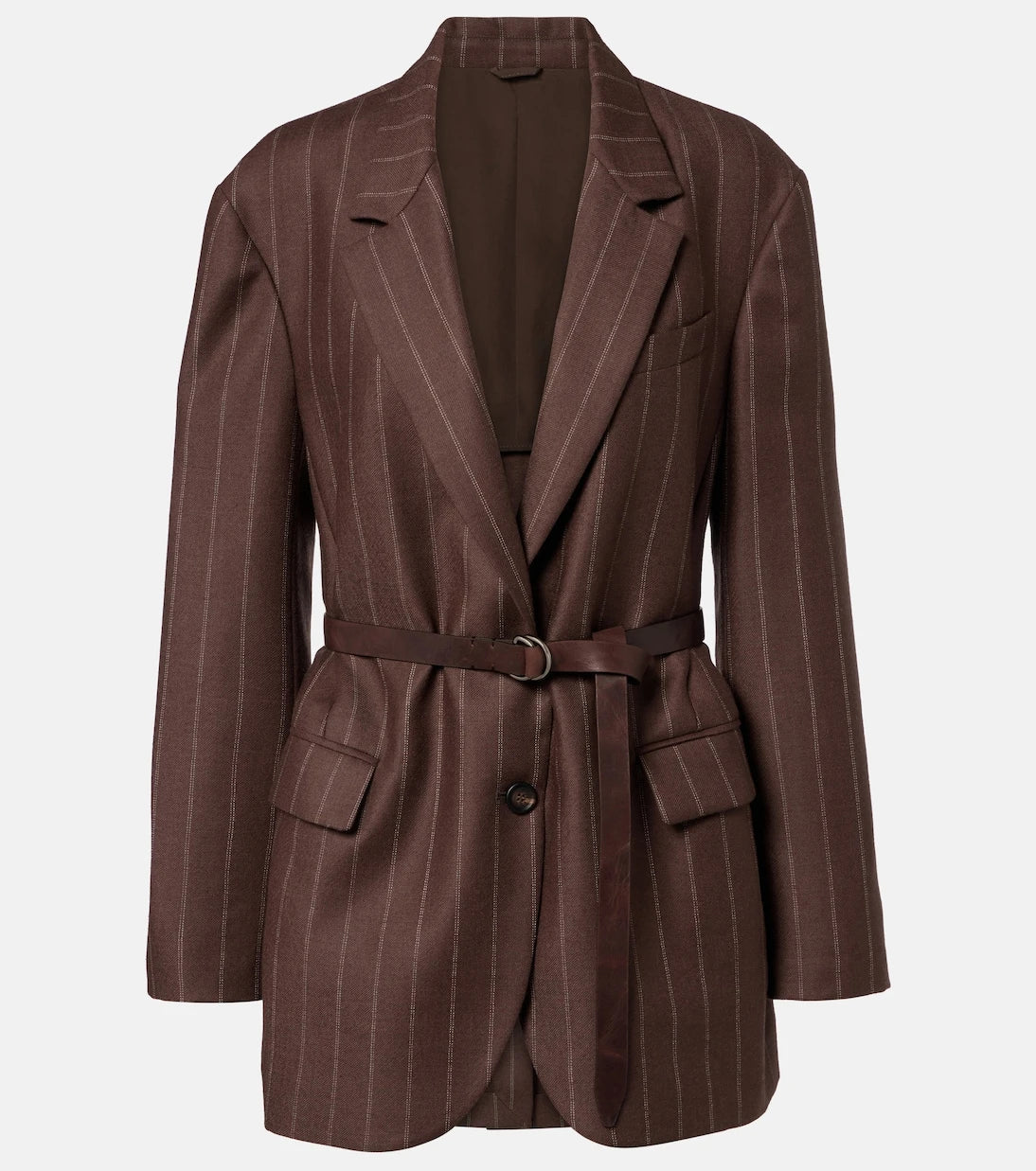 Brunello Cucinelli - Belted pinstriped virgin wool blazer