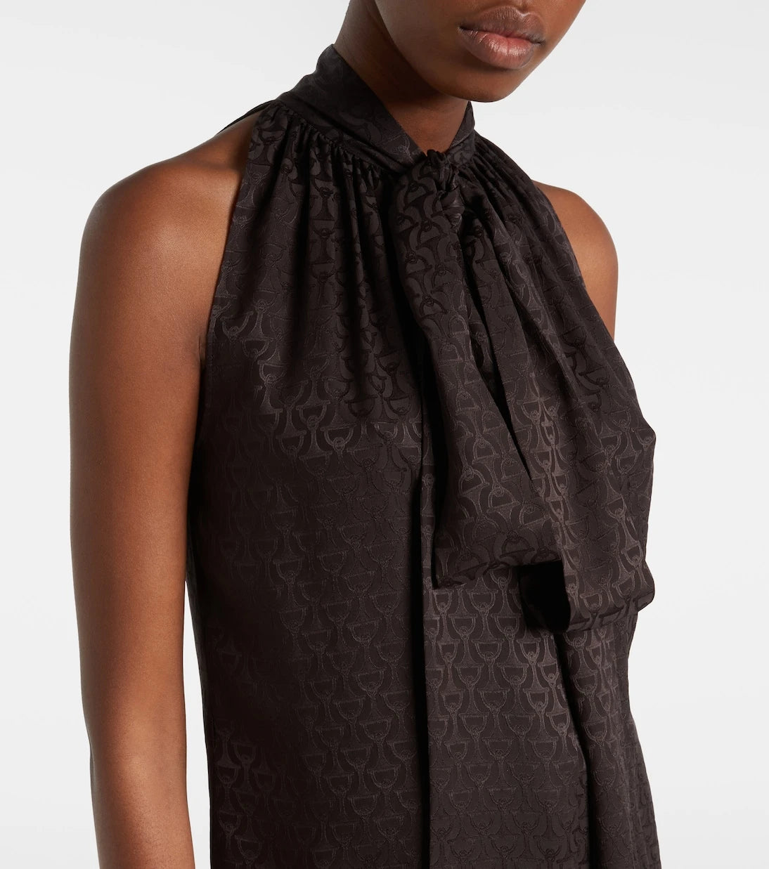 Gucci - Horsebit tie-neck silk jacquard top