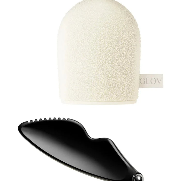 GLOV Face Architecture Set Gua Sha Masaj Taşı ve Makyaj Temizleme Eldiveni Seti