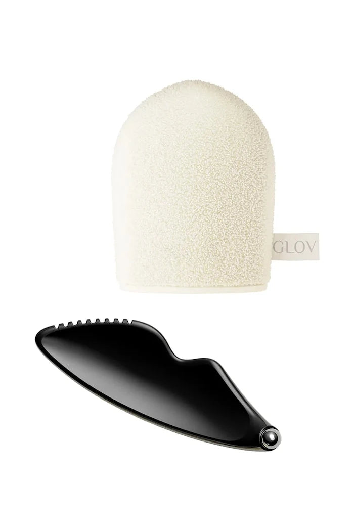 GLOV Face Architecture Set Gua Sha Masaj Taşı ve Makyaj Temizleme Eldiveni Seti