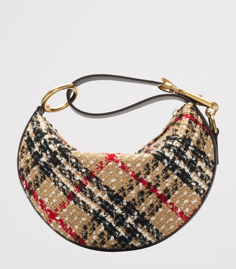 Beige Leather and Bouclé Knight Arc Shoulder Bag