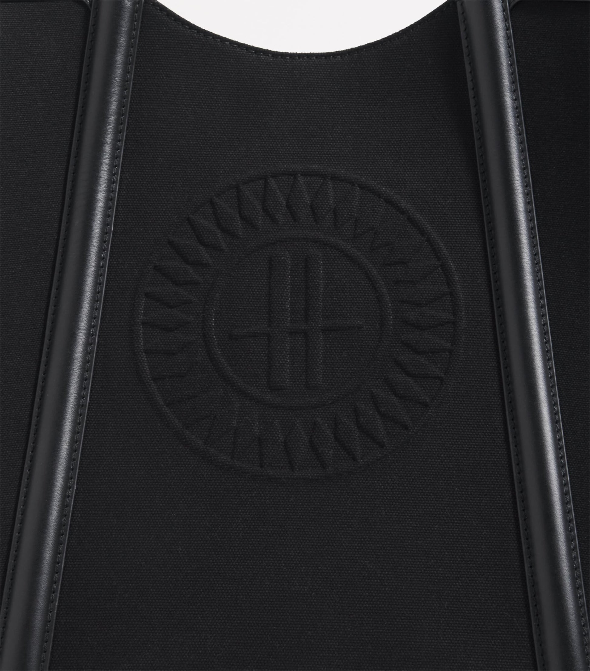 Large Canvas-Leather Embossed Tote Bag BLACK