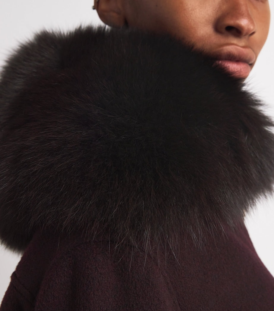 Yves Salomon Red Wool-Cashmere Fur-Trim Jacket