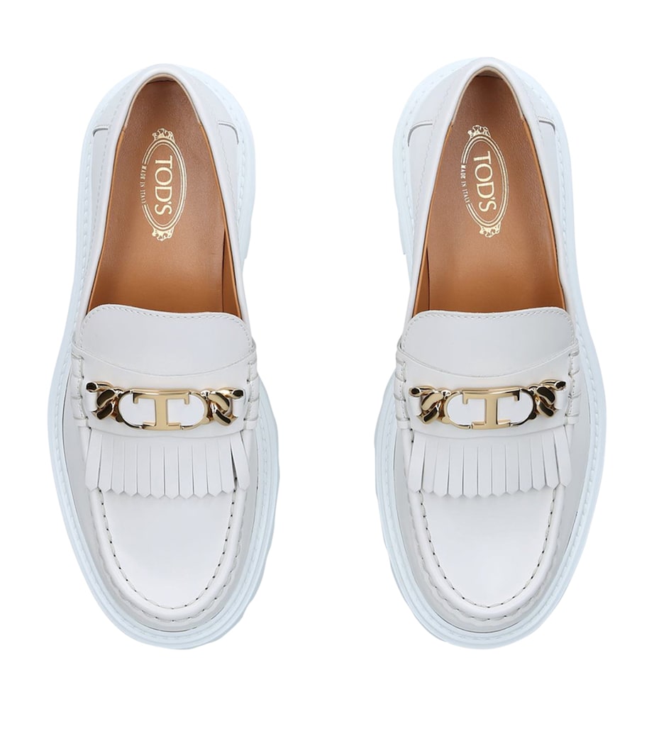 Tod's White Leather Gomma Frangia Loafers
