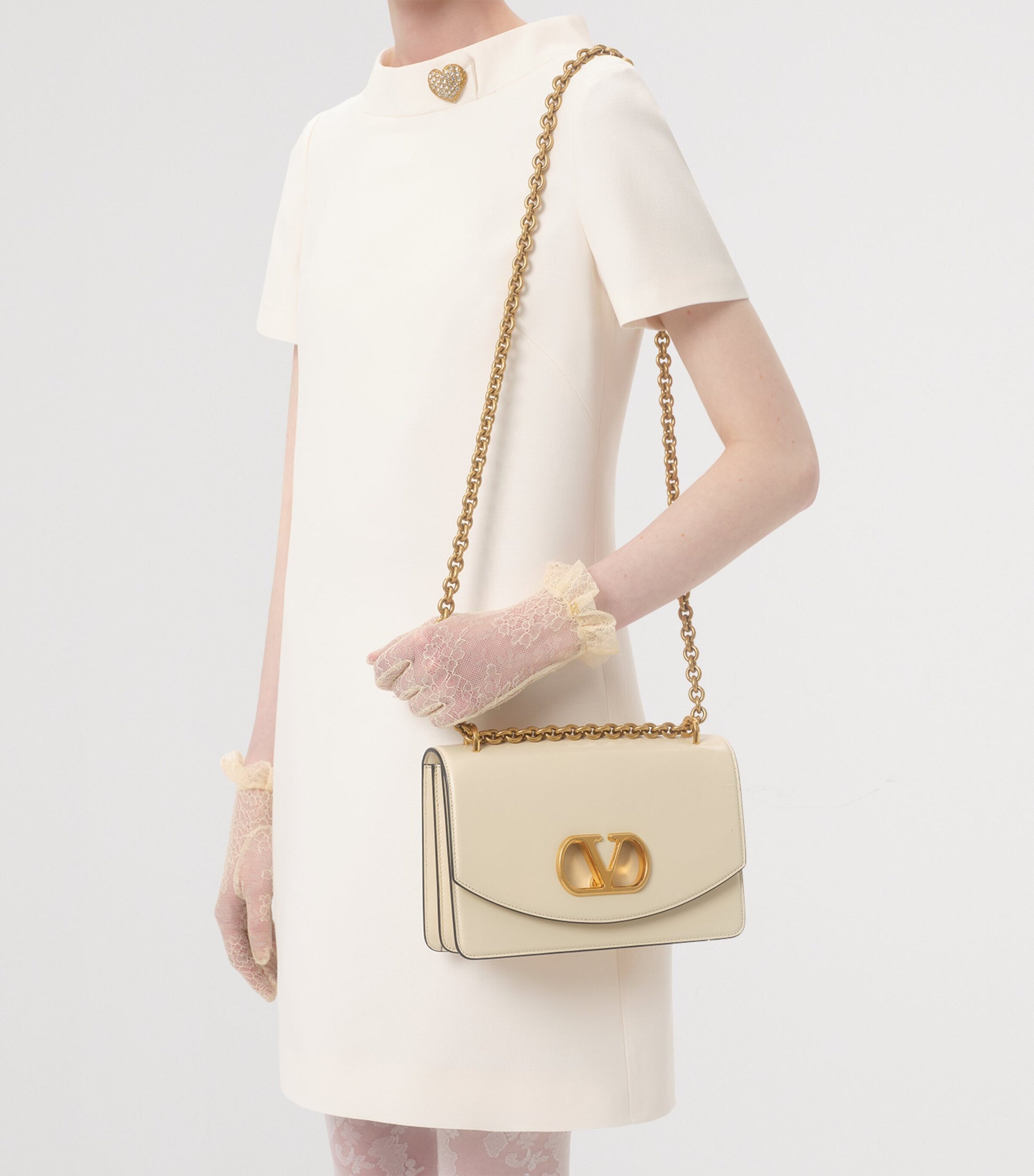 Valentino Ivory Wool-Silk Embellished Mini Dress