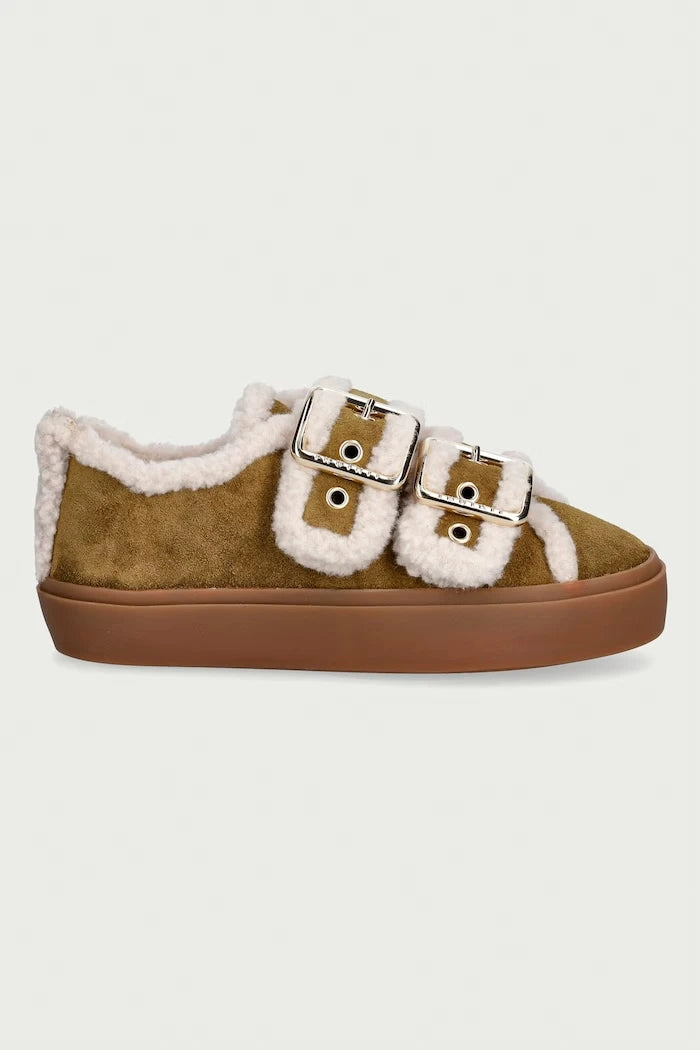 Inuikii Shearling Low Velcro Buckle süet kadın sneaker