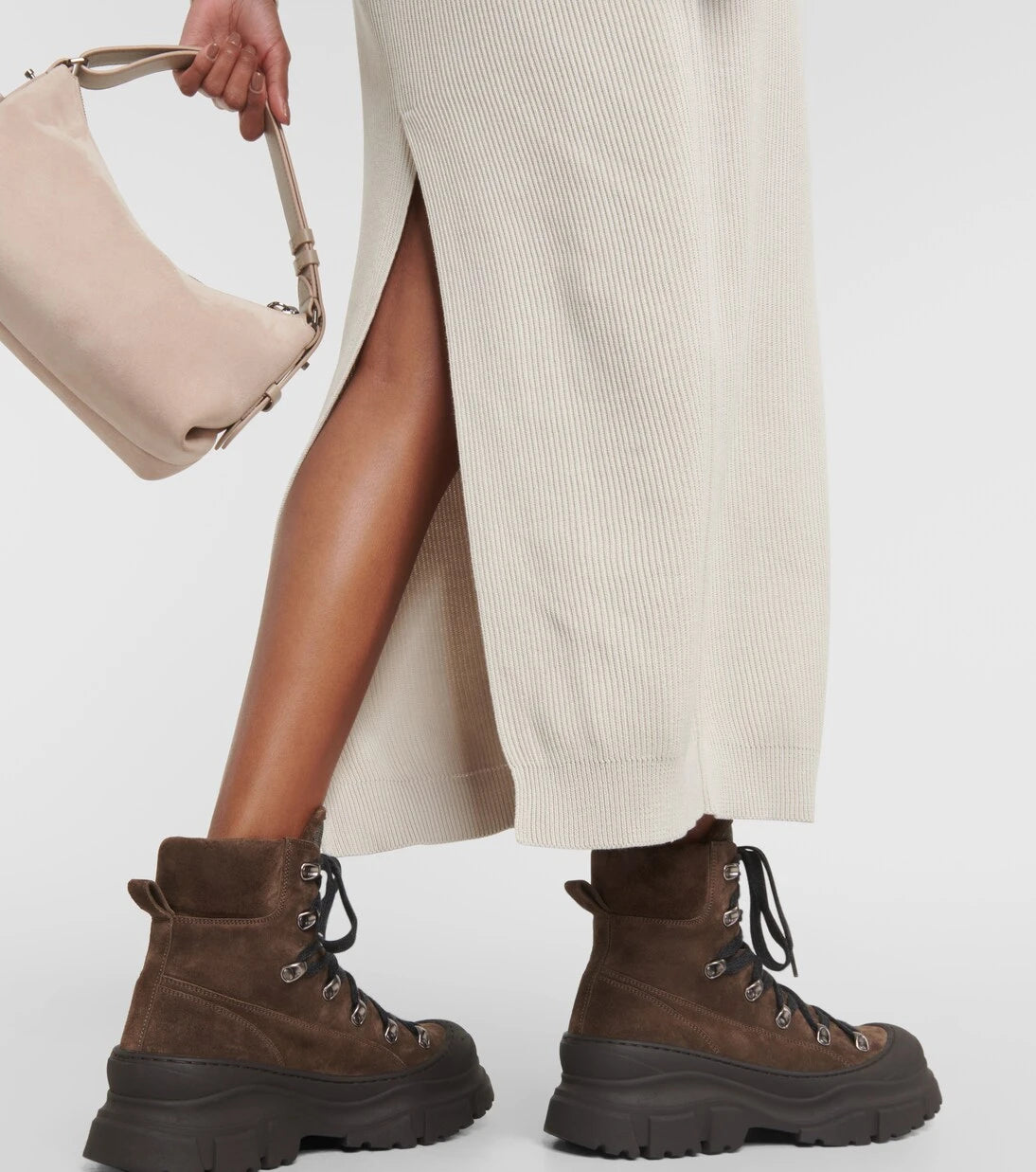 Brunello Cucinelli - Ribbed-knit cotton midi skirt