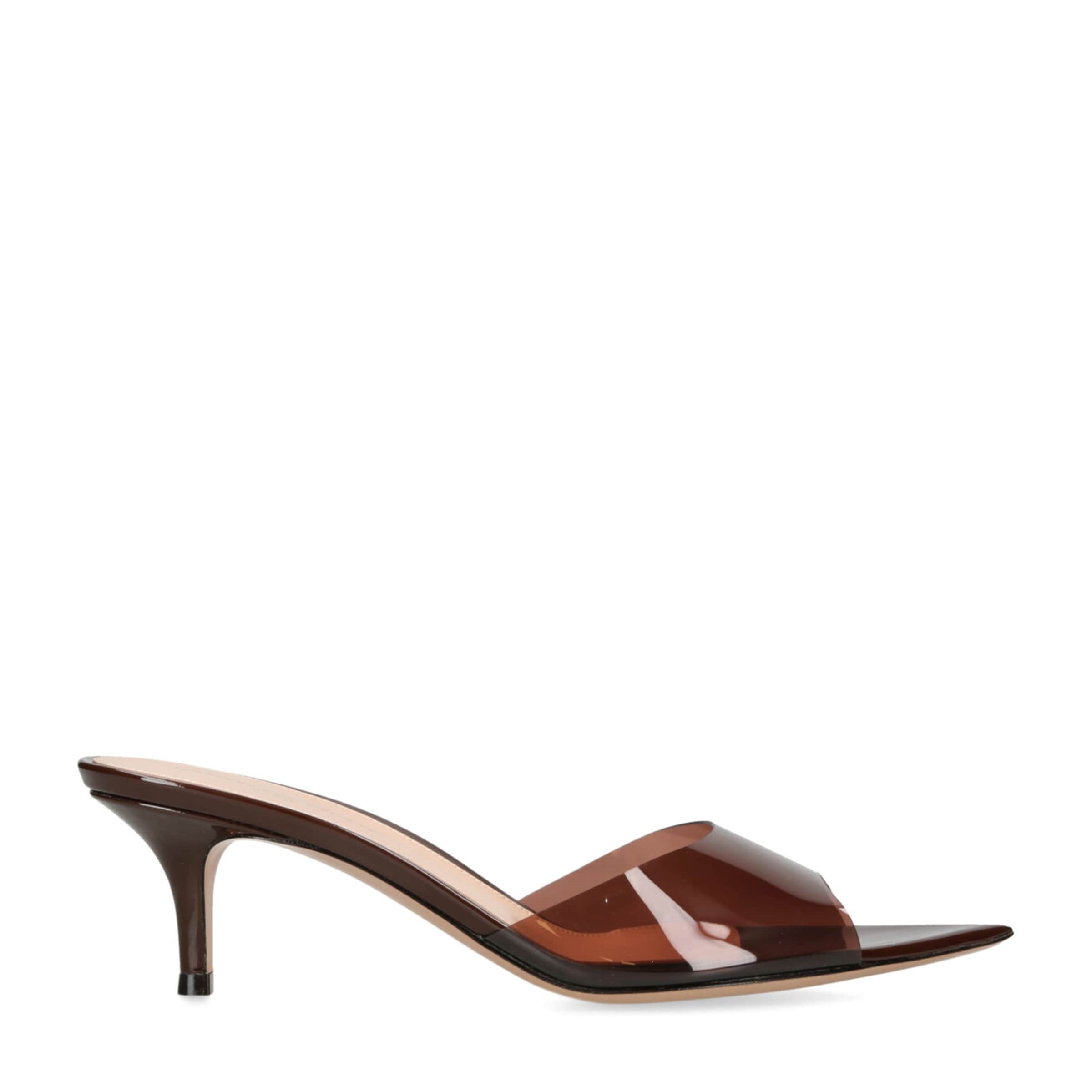 Gianvito Rossi Brown Glass Vernice Heeled Mules 55