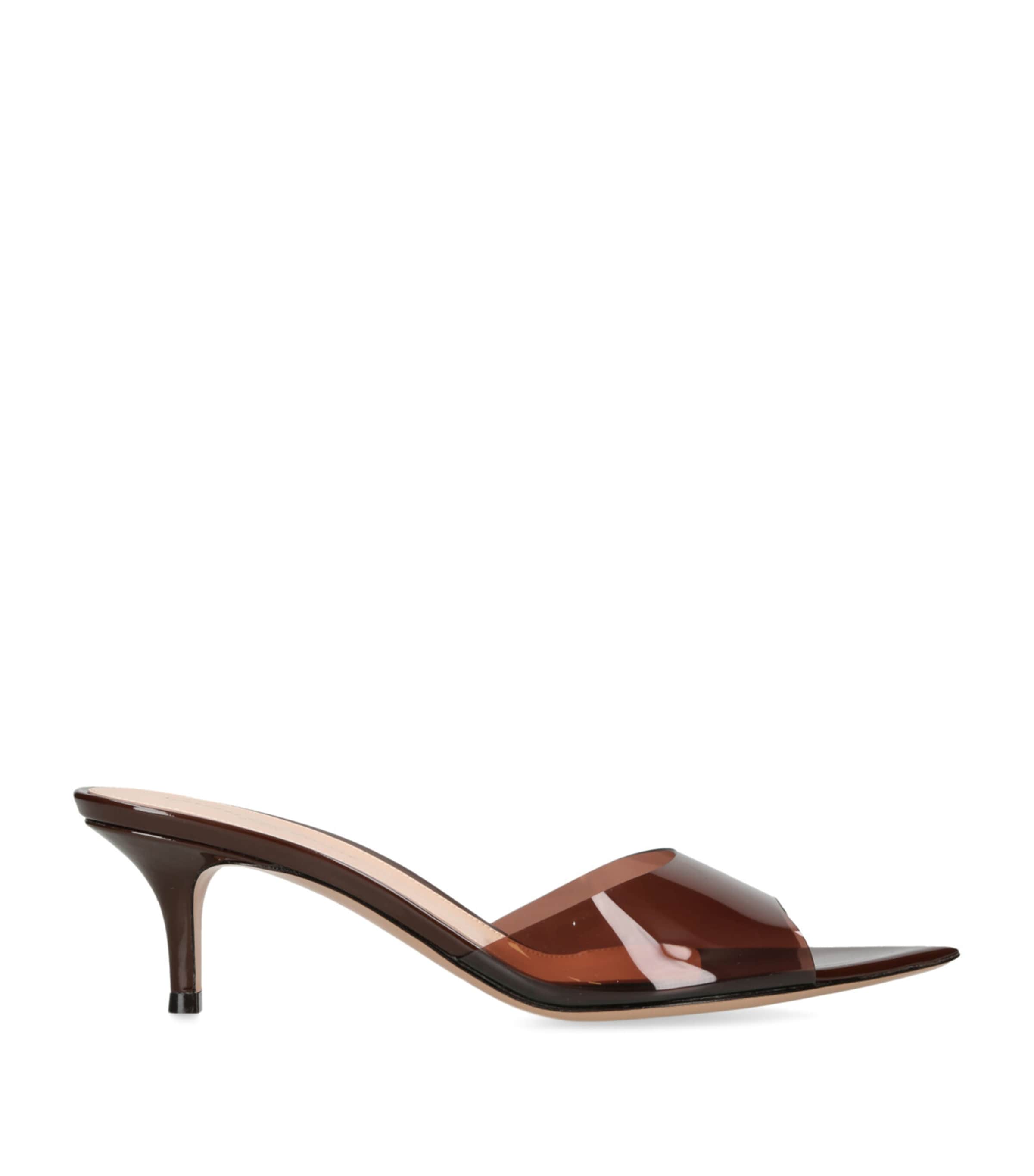 Gianvito Rossi Brown Glass Vernice Heeled Mules 55