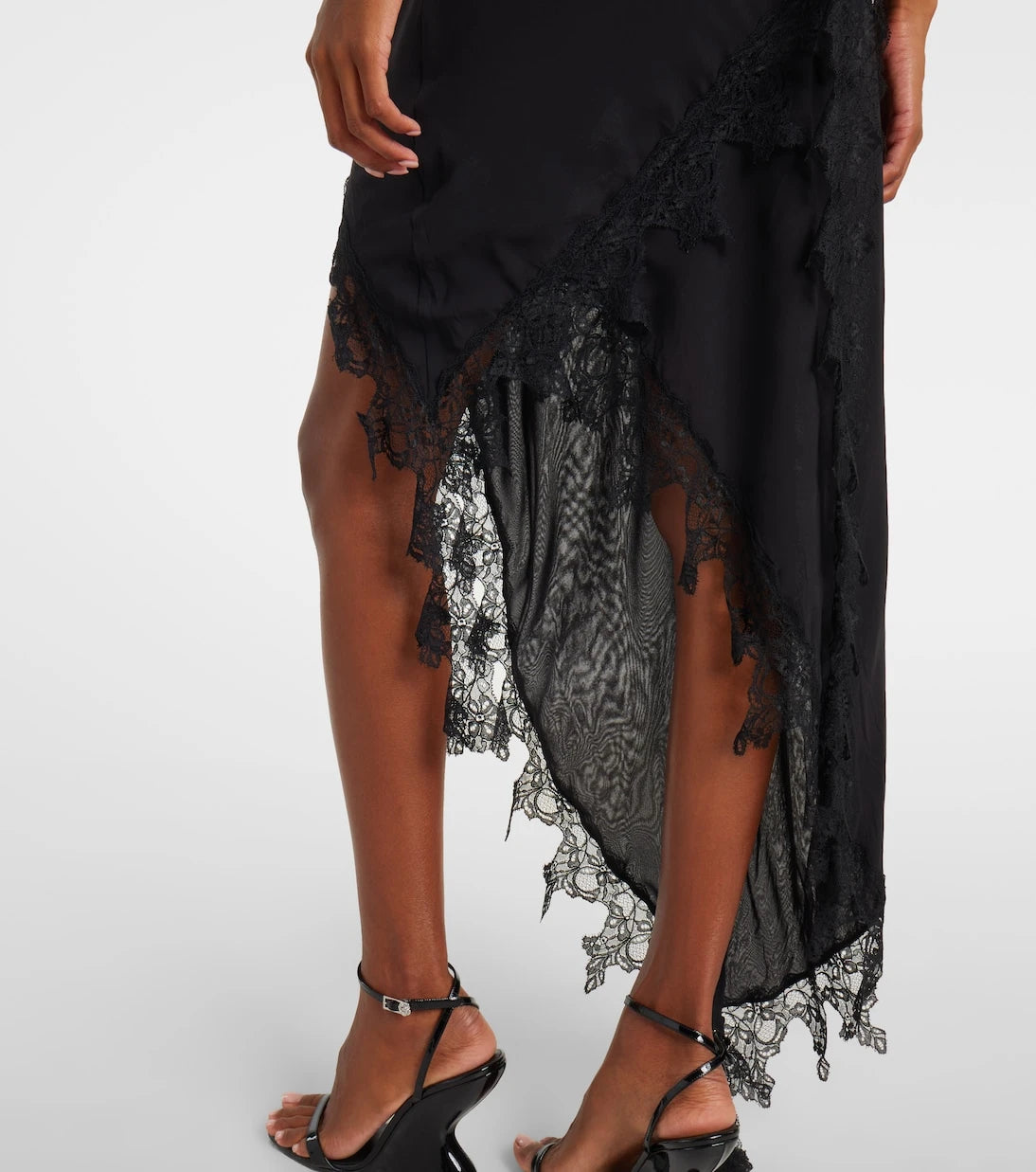 Blumarine - Asymmetric lace-trimmed midi dress