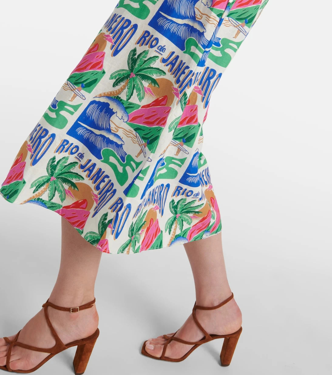 Farm Rio - Carioca Posters linen-blend midi dress