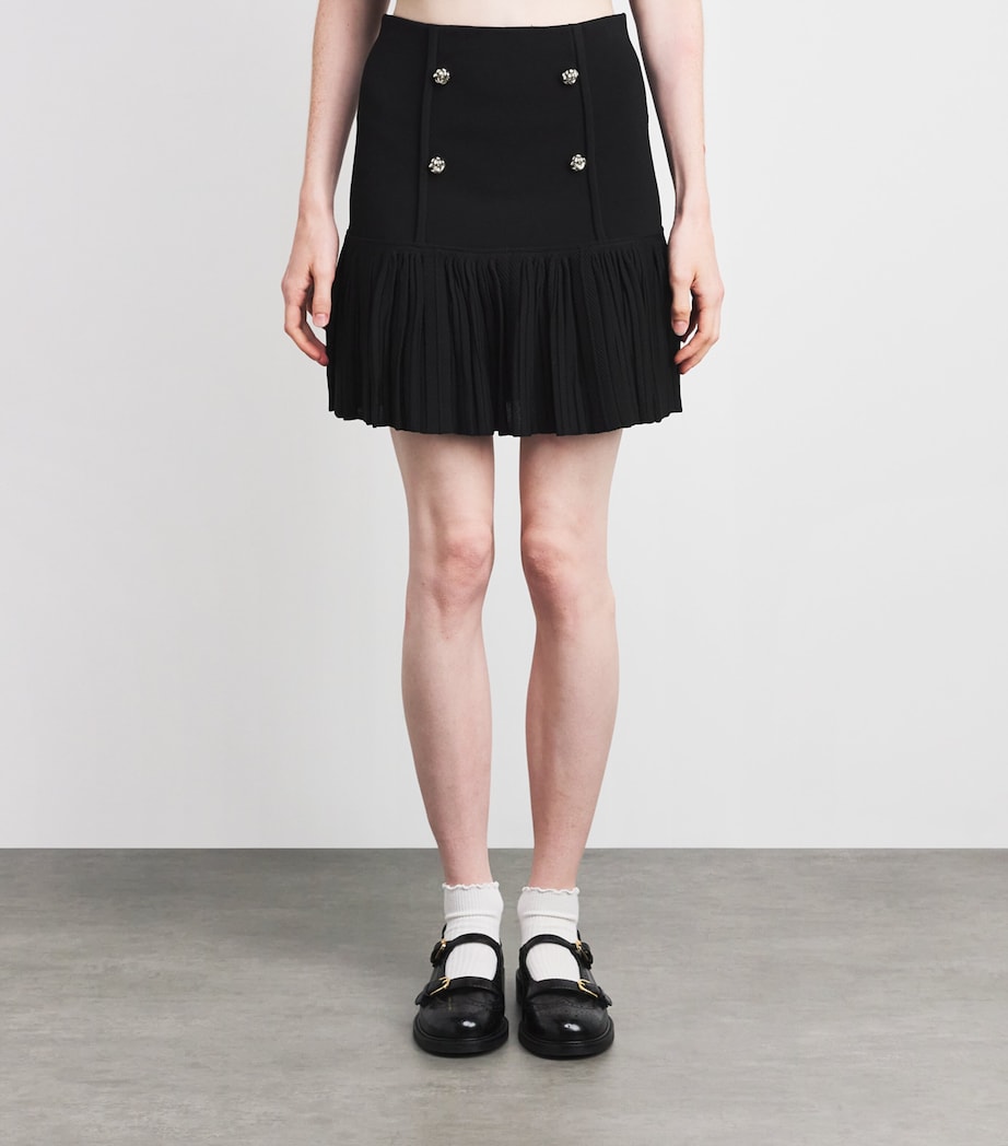 Sandro Paris Black Knitted Buttoned Mini Skirt
