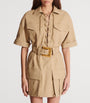 Beige Cotton Belted Mini Dress