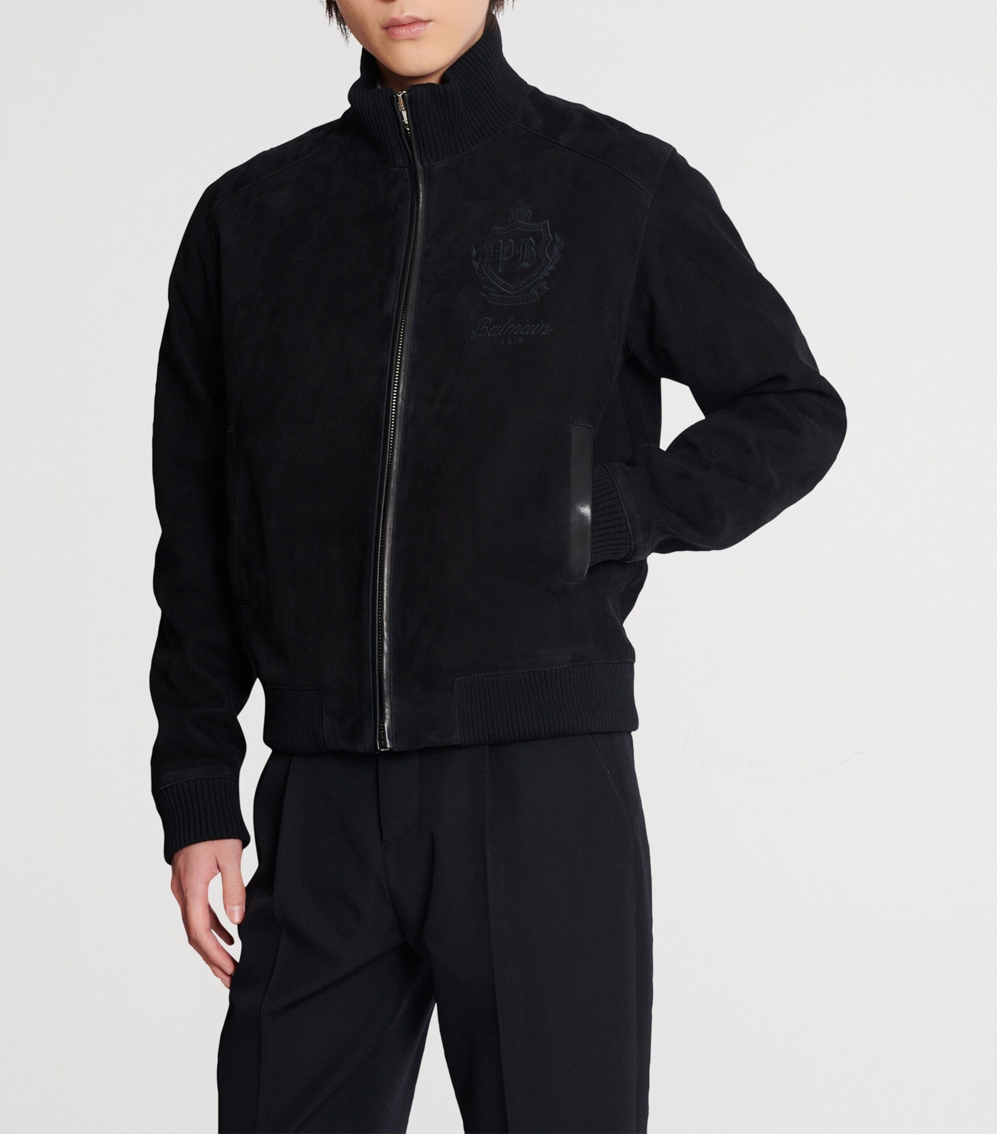 Black Suede College Emblem Jacket