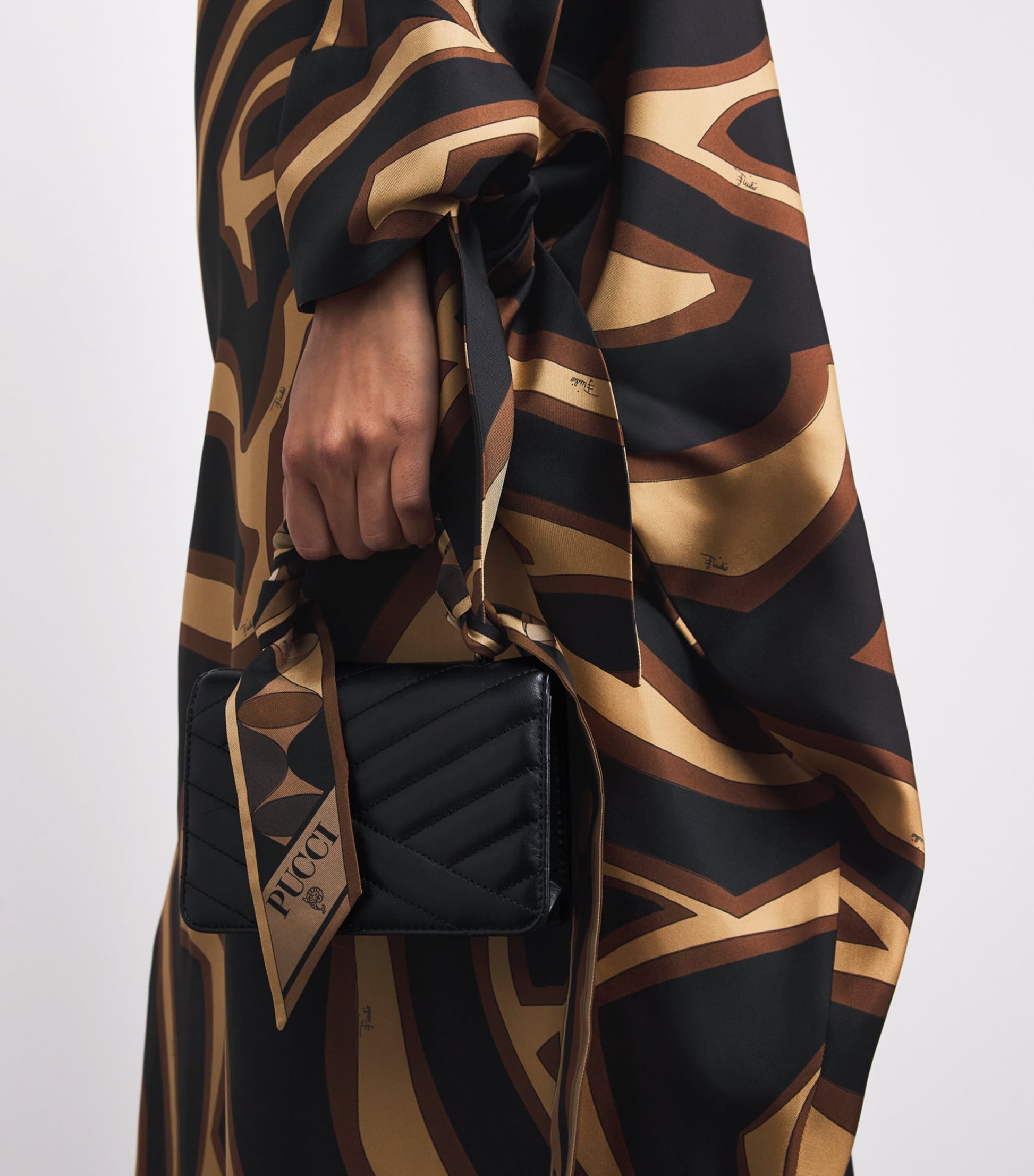 Brown Silk Labirinto Print Maxi Kaftan Dress