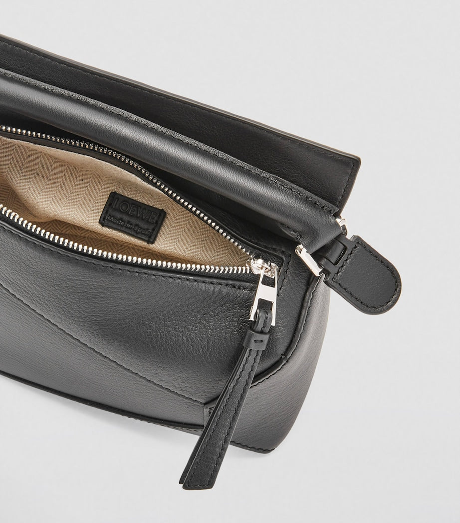 Mini Leather Puzzle Edge Top-Handle Bag BLACK