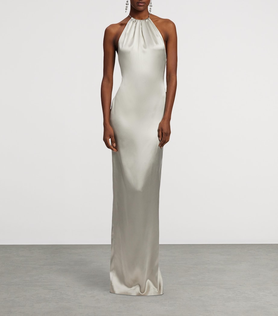 Ralph Lauren Collection Beige Stretch-Satin Corra Maxi Dress