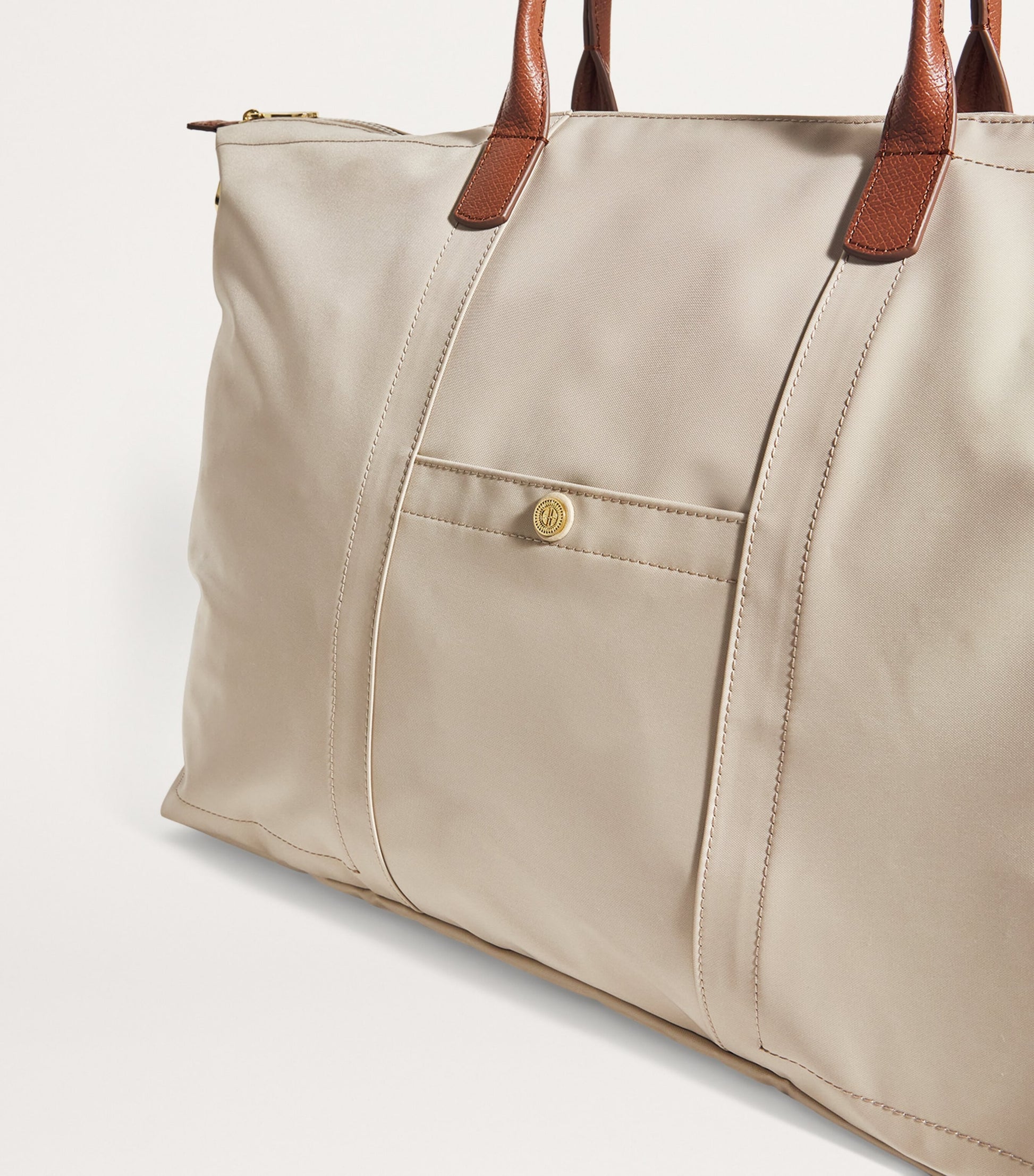 Harrods Neutral Nylon Overnight Tote Bag