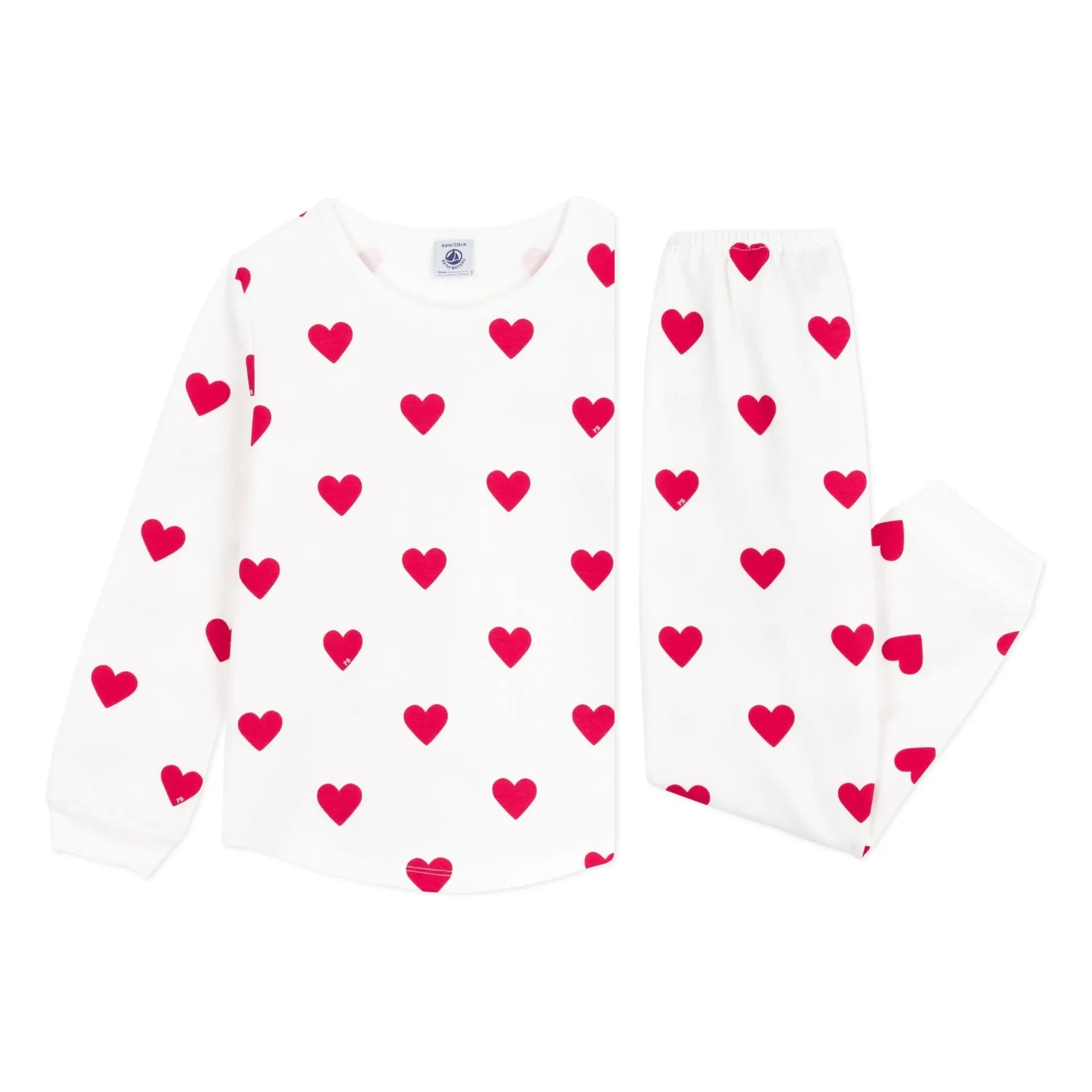Petit Bateau - Fleece Pyjamas Hearts | Ecru