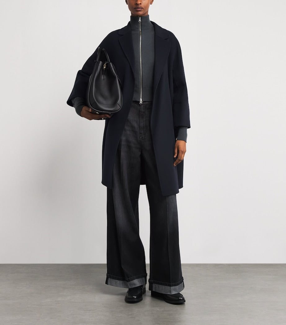 Blue Virgin Wool Short Wrap Coat