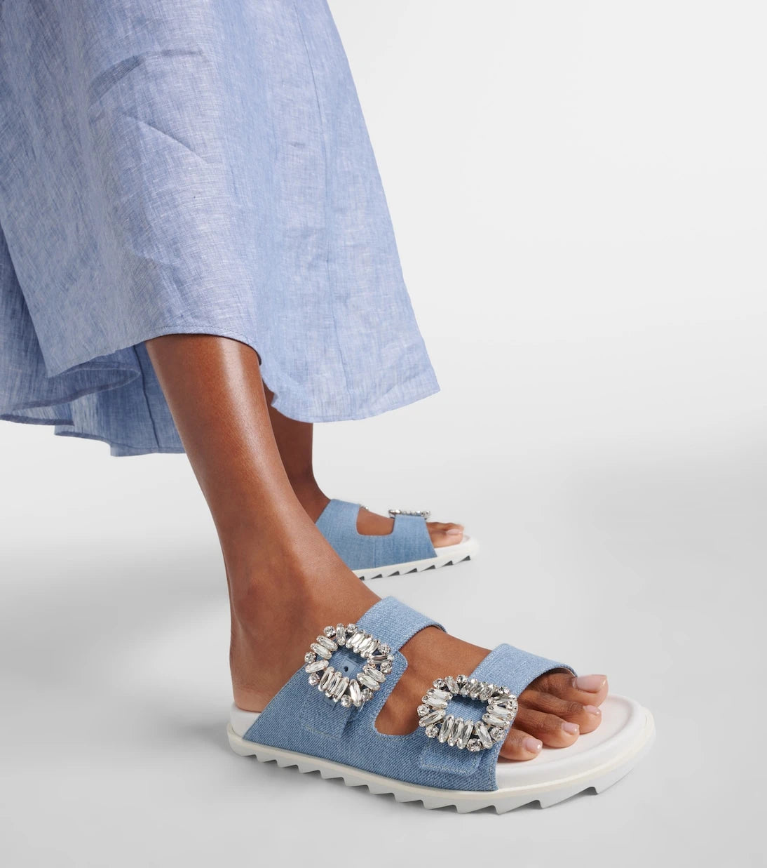 Roger Vivier - Slidy Viv' embellished denim sandals